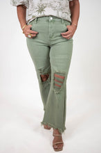 Olive High Rise Distressed Pants