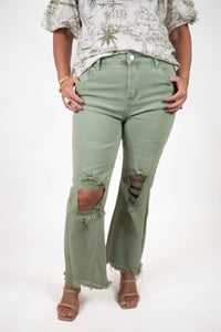 Olive High Rise Distressed Pants