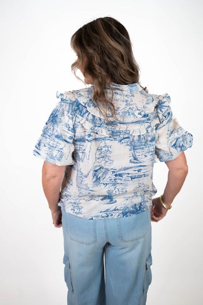 Blue Landscape Print Top