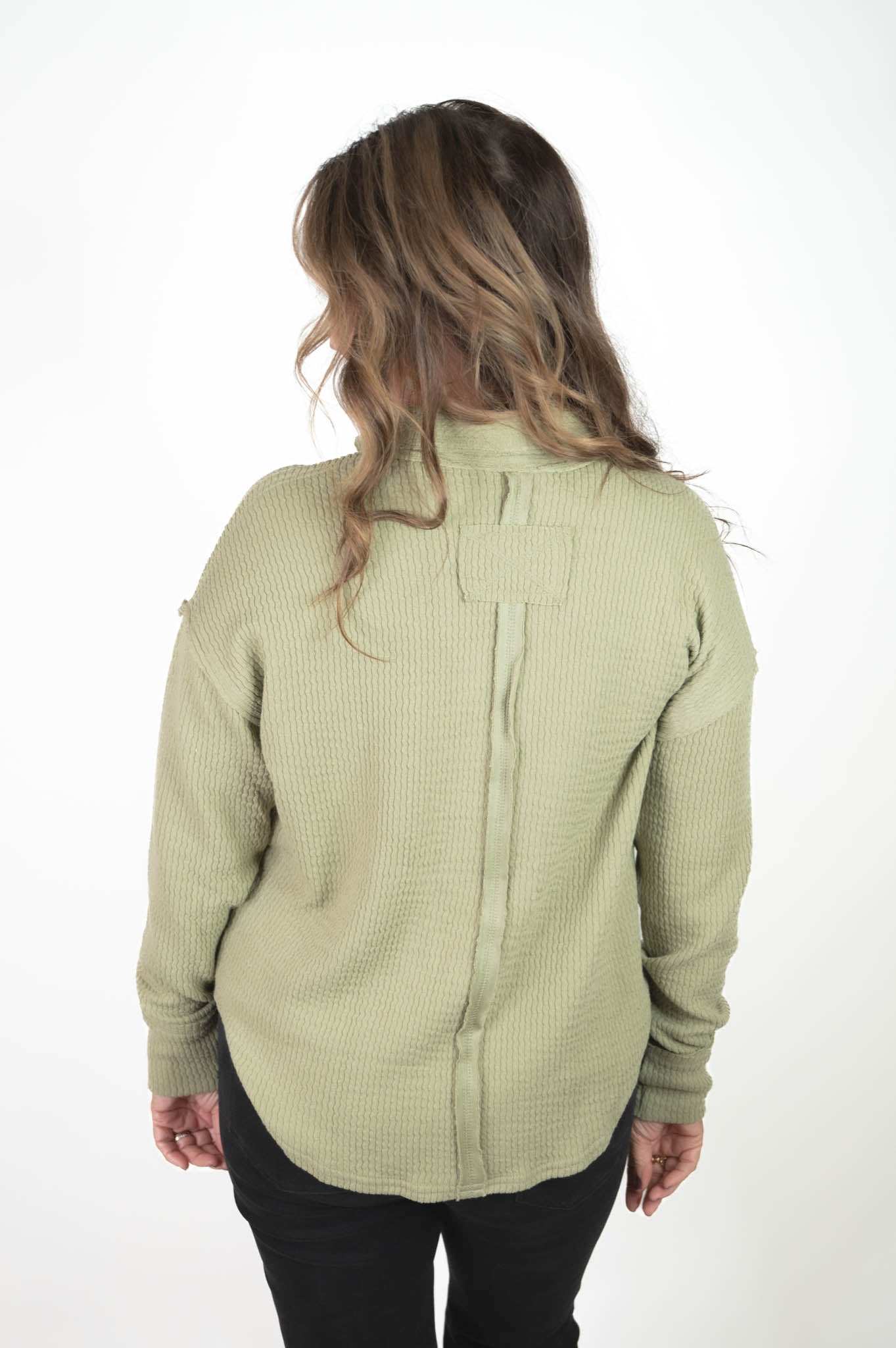 Olive Collared Long Sleeve Top