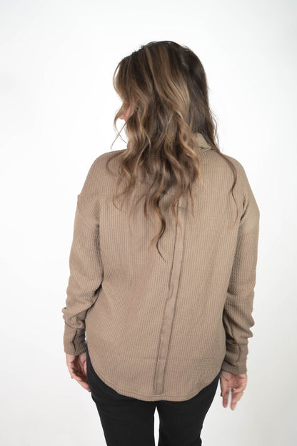 Taupe Collared Long Sleeve Top