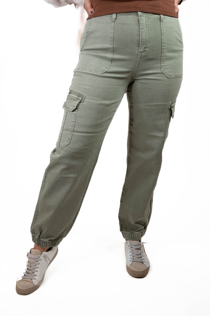 Olive High Rise Cargo Jogger Pants