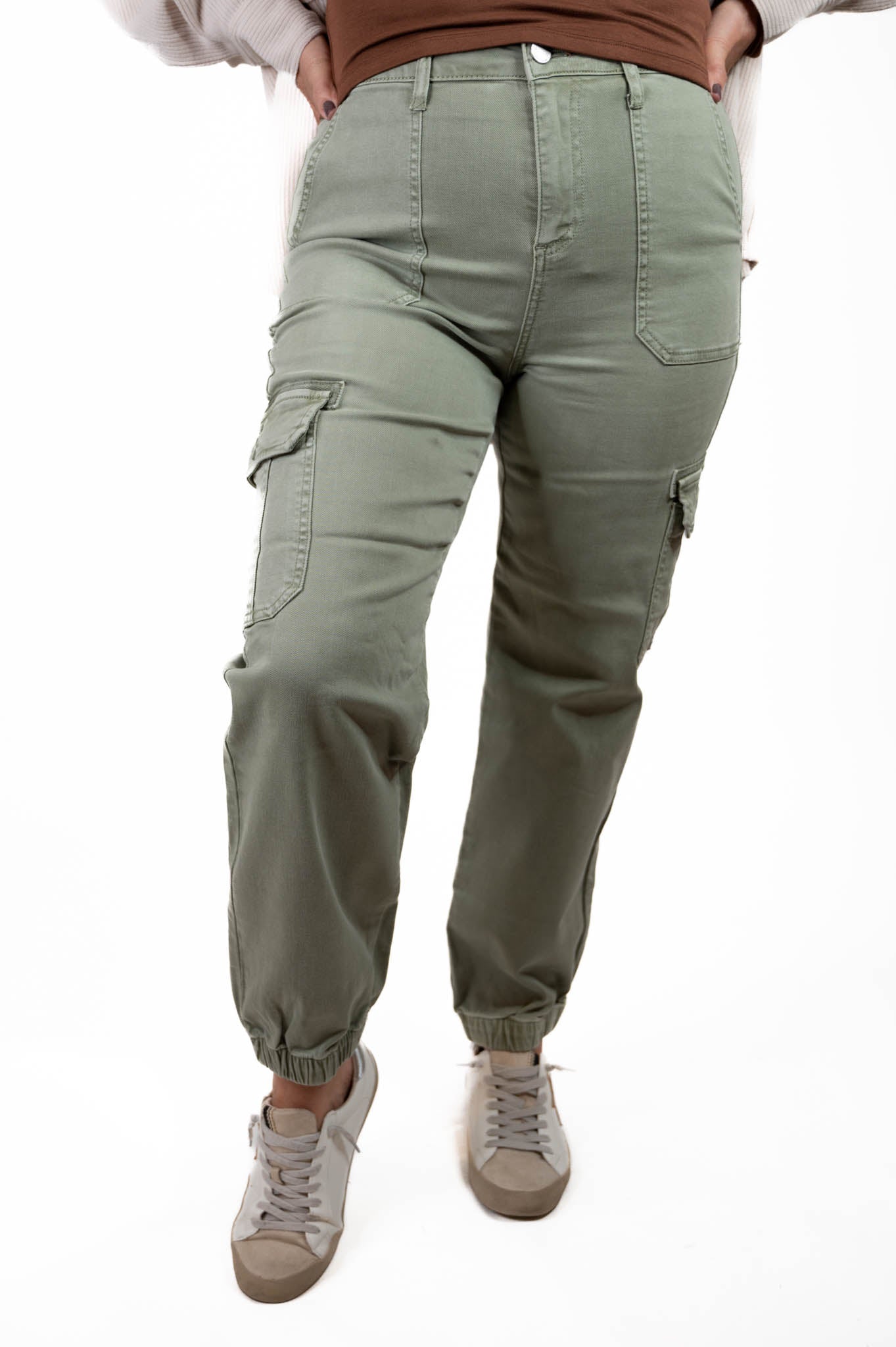 Olive High Rise Cargo Jogger Pants