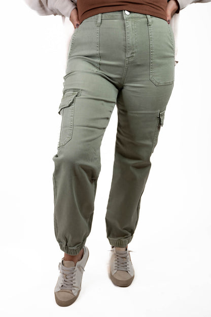 Olive High Rise Cargo Jogger Pants