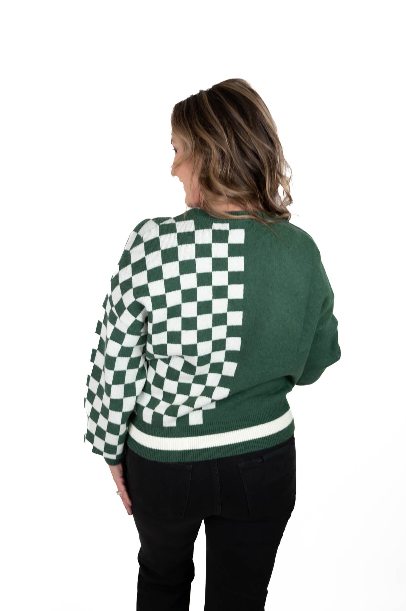 Hunter Green Checkered Colorblock Sweater