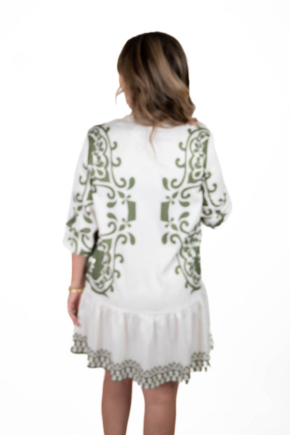 White/Green Printed Dress