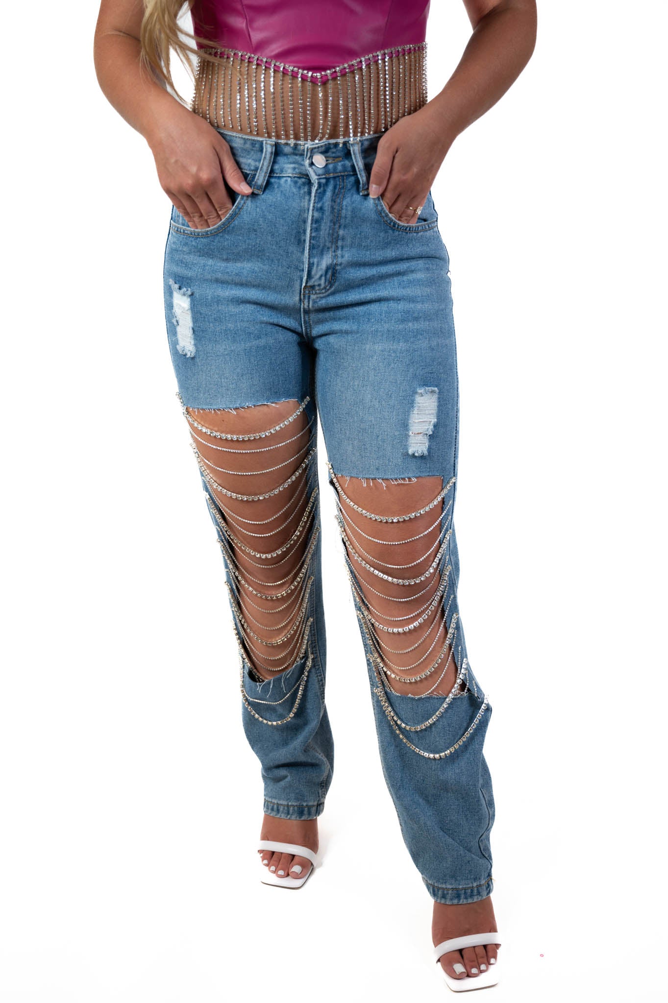 Rhinestone Denim Pants – The Black Pearl Boutique