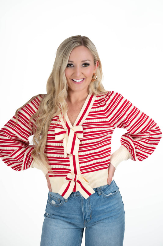 Red/White Striped Bow Sweater