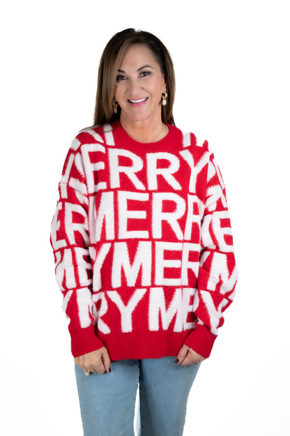 Red Merry 3D Yarn Sweater