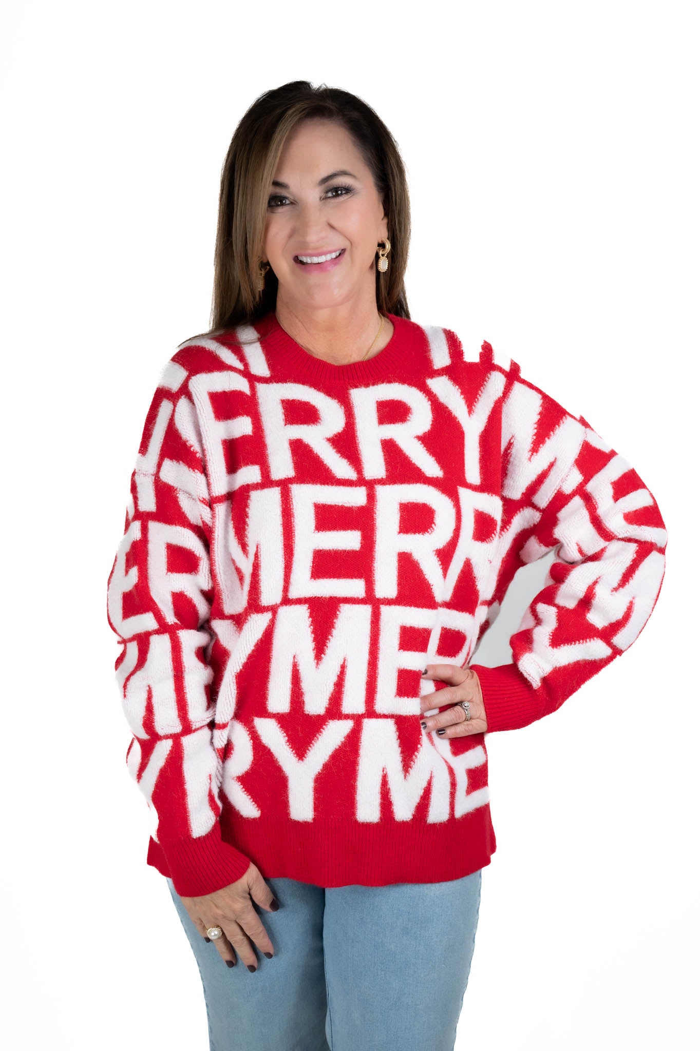 Red Merry 3D Yarn Sweater