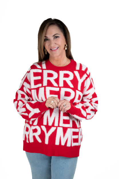 Red Merry 3D Yarn Sweater