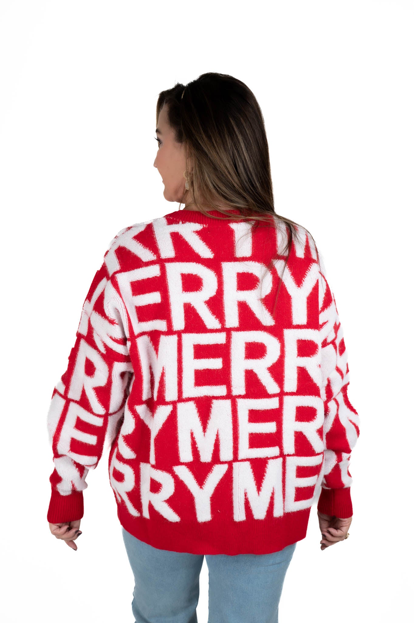 Red Merry 3D Yarn Sweater