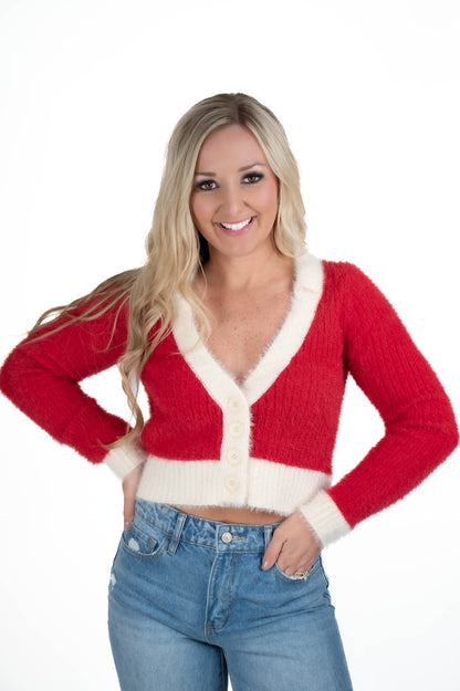 Red/White Cropped Sweater