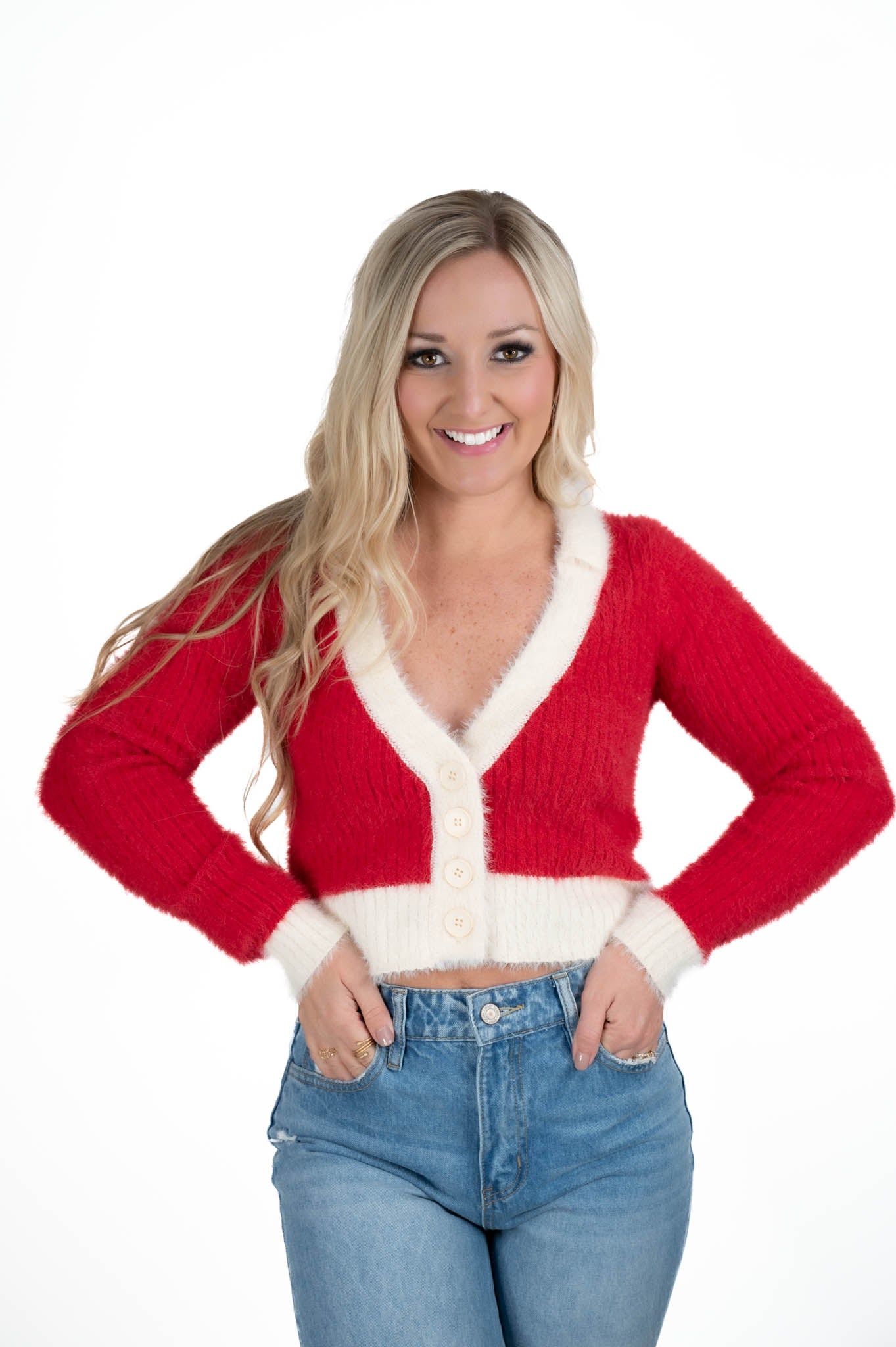 Red/White Cropped Sweater