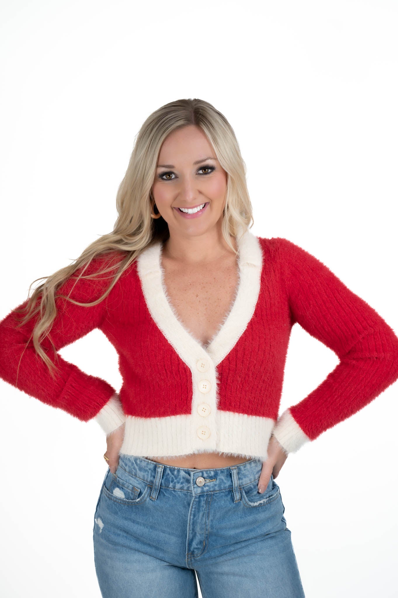 Red/White Cropped Sweater