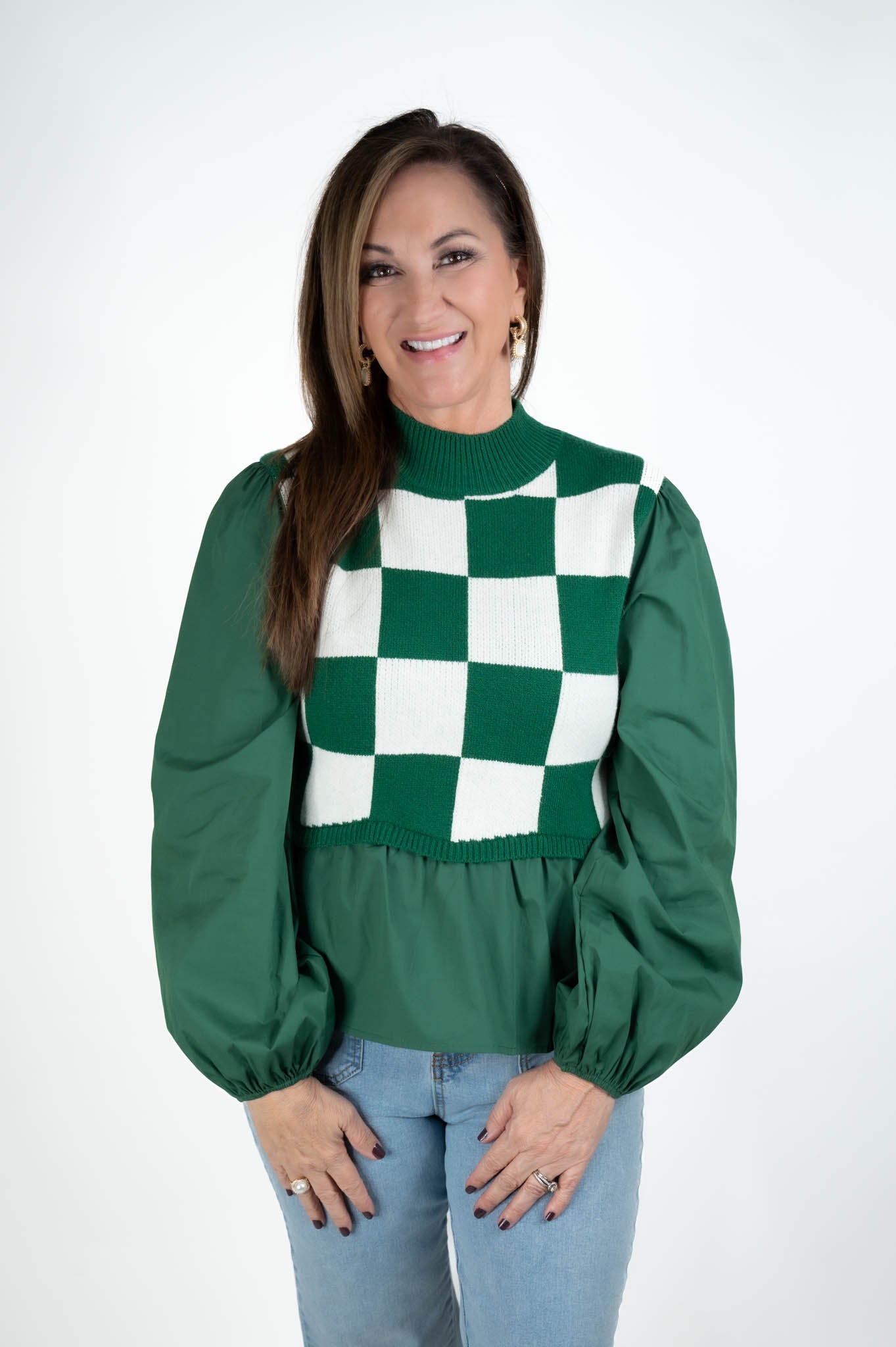 Hunter Green Checkered Peplum Top