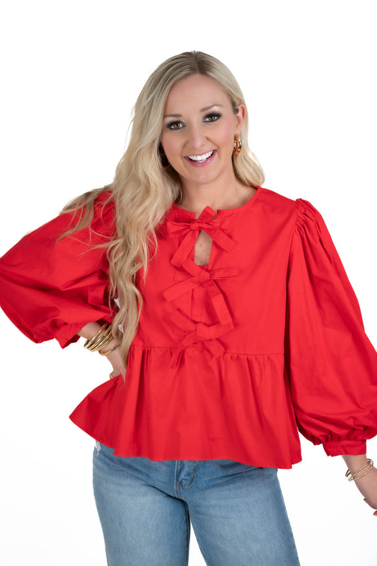 Red Bow Peplum Top