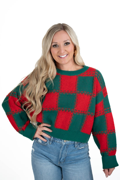 Red/Green Checkered Crop Sweater