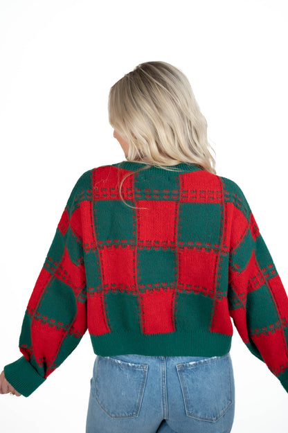 Red/Green Checkered Crop Sweater