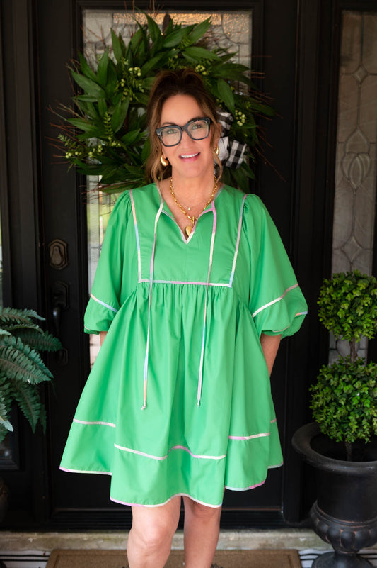 Kelly Green V Neck Dress