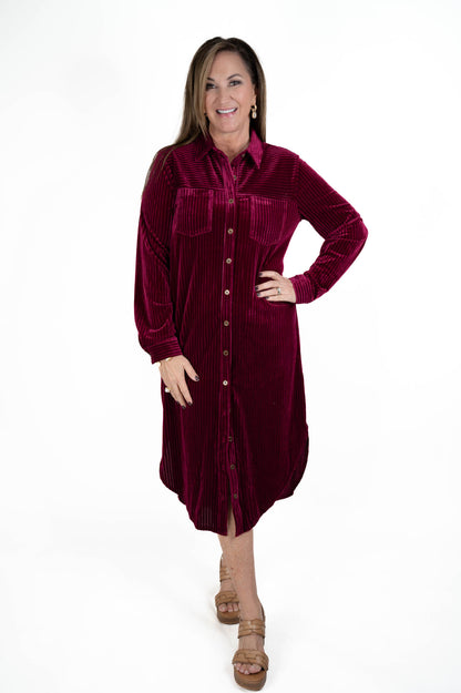 Raspberry Velvet Midi Dress