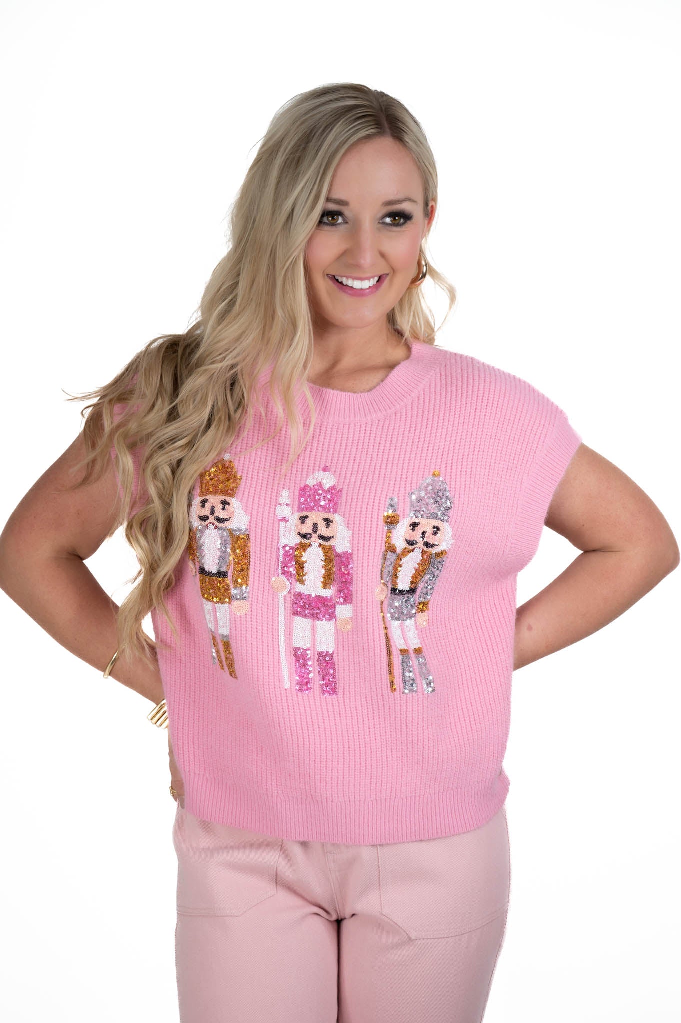 Pink Sequins Nutcracker Sweater Vest