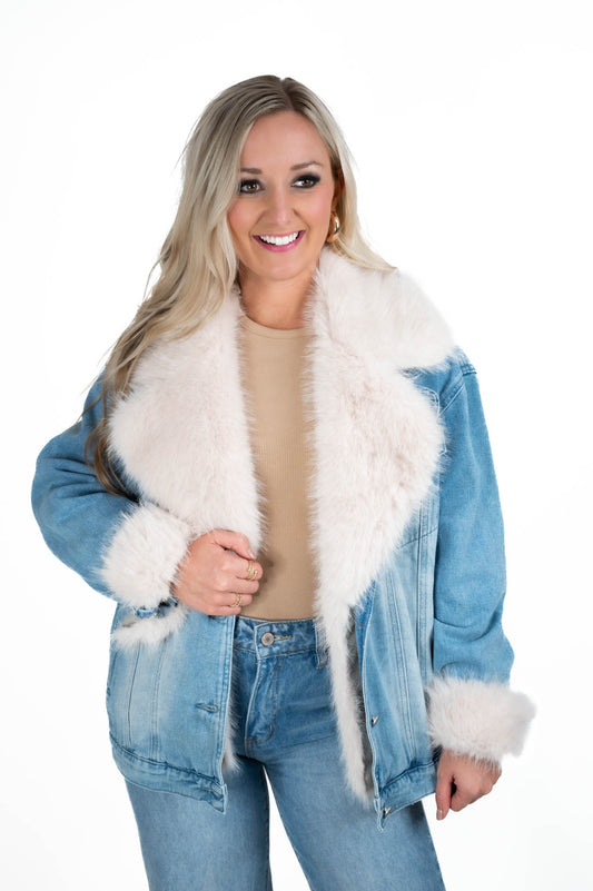 Fur Collard Denim Jacket