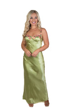 Romance Floral Lime Green Satin Maxi Dress