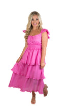 A Better Place Pink Ruffled Midi Dress