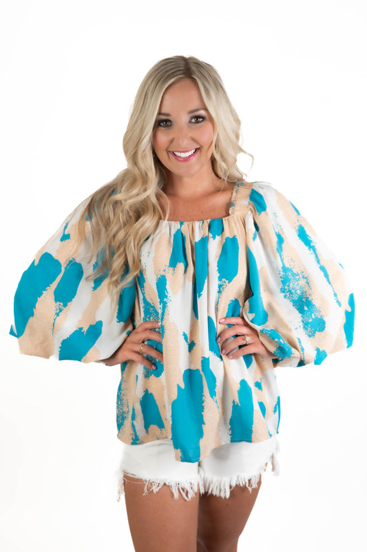 Beautiful & Bubbly Aqua/Taupe Top