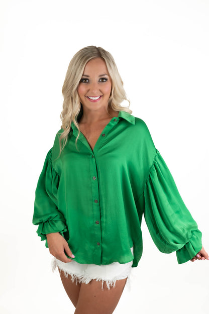 Colorful Expressions Kelly Green Satin Top