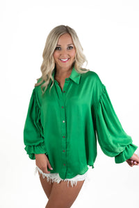 Colorful Expressions Kelly Green Satin Top