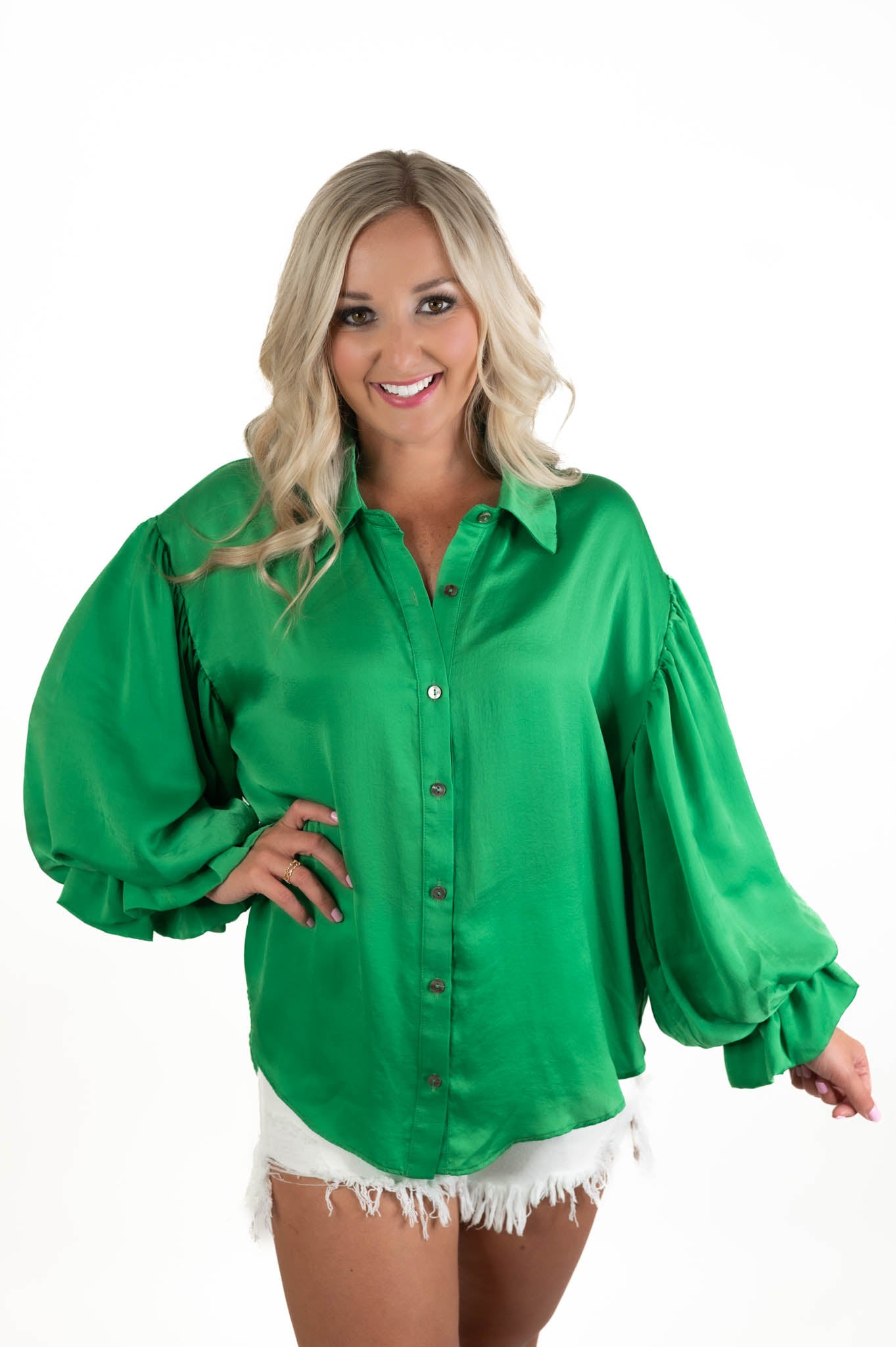 Colorful Expressions Kelly Green Satin Top