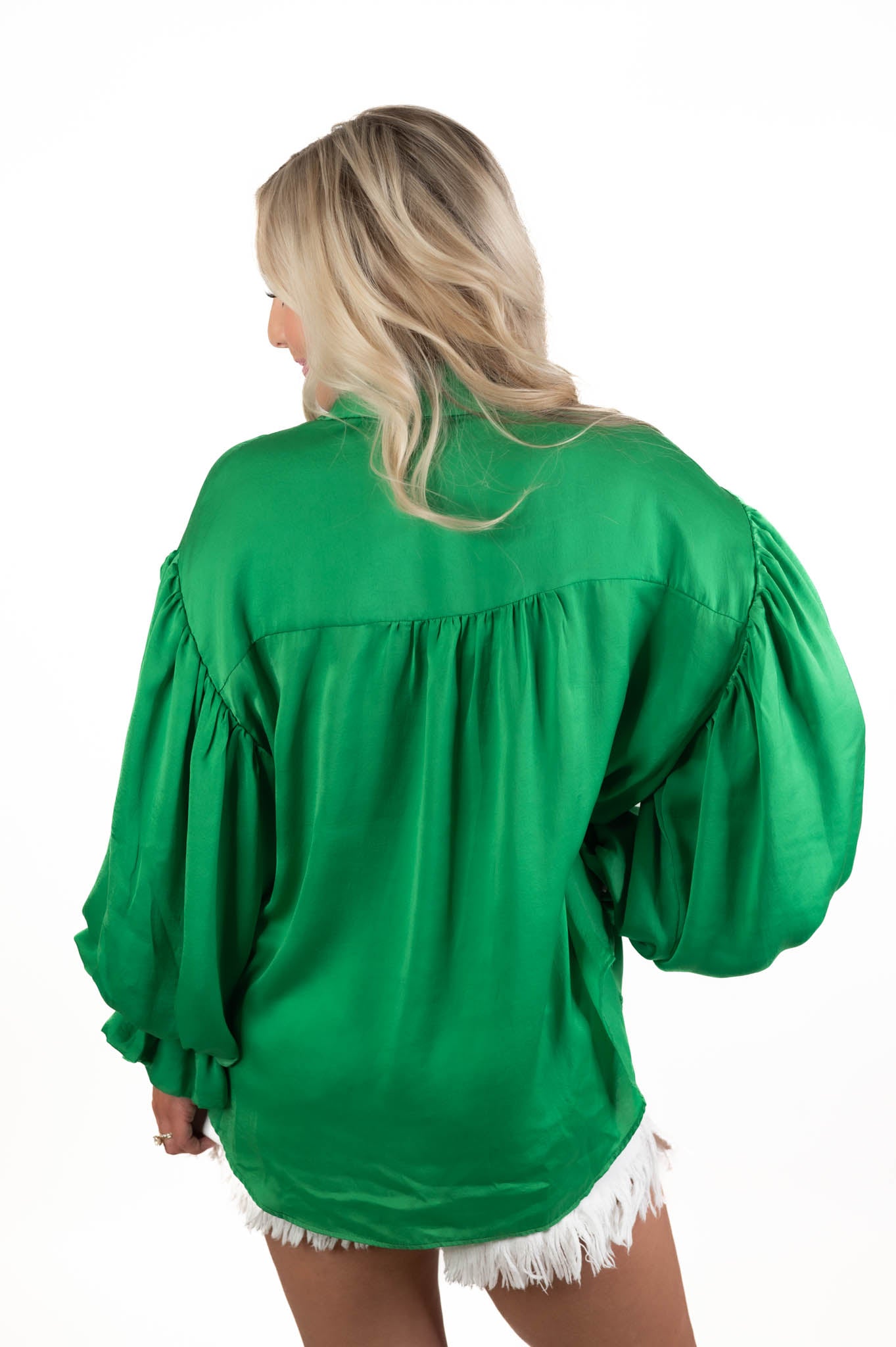 Colorful Expressions Kelly Green Satin Top