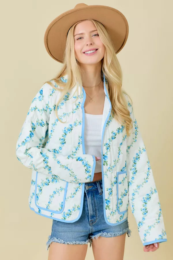 Blue Floral Quilted Jacket