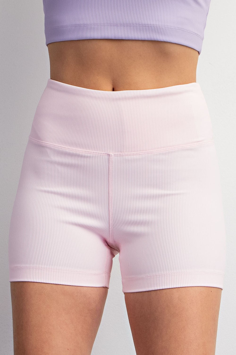 Pink Ribbed Biker Shorts