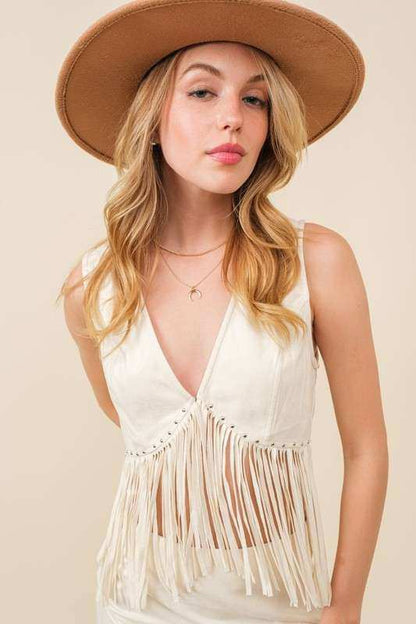 Ivory Fringe Studded Top