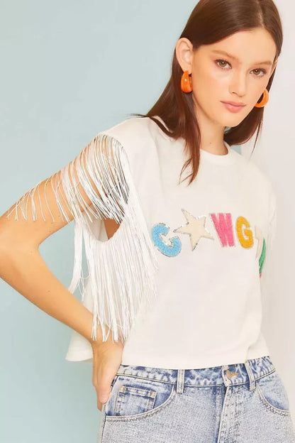 Cowgirl Patch Fringe Top