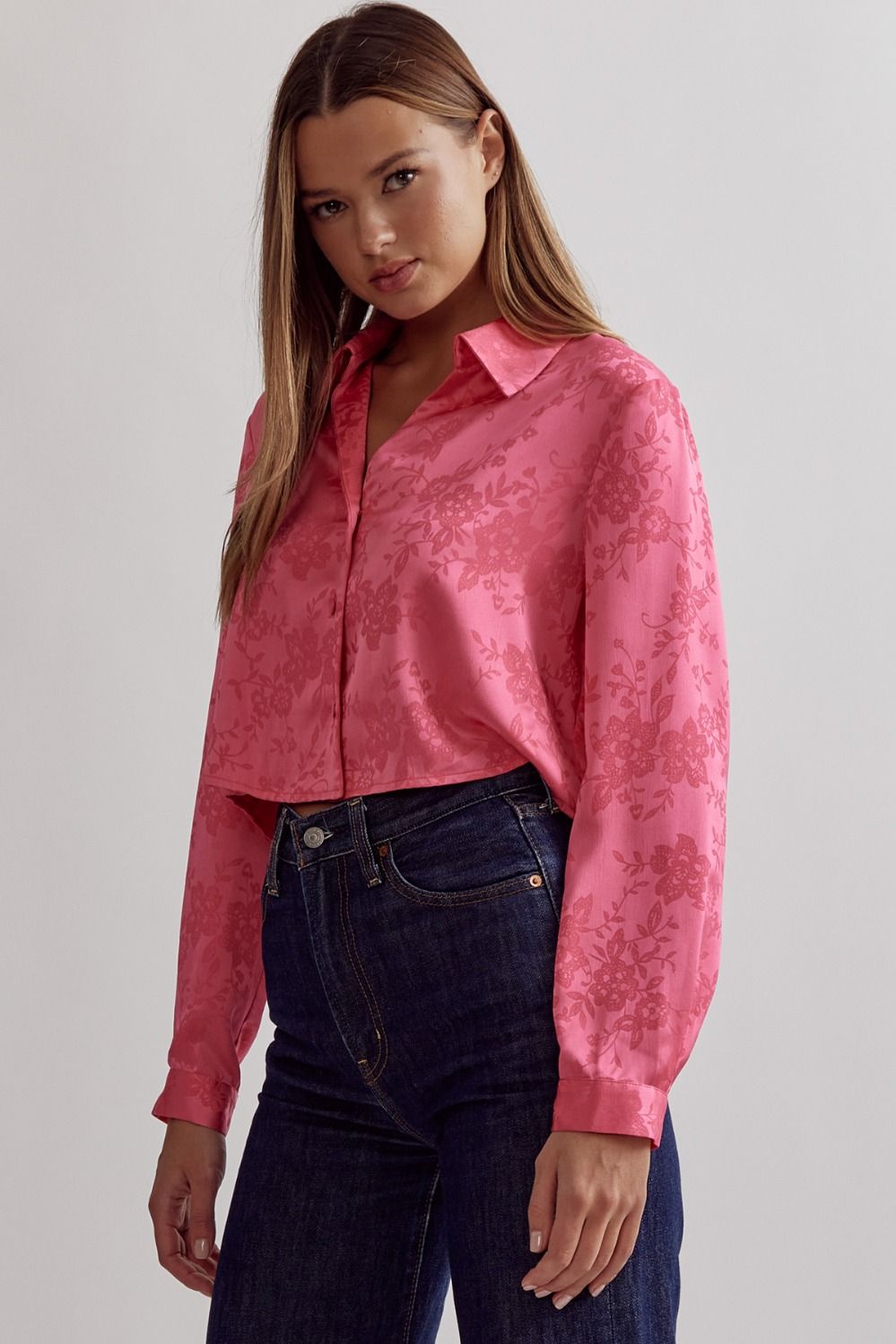 Hope Blooms Pink Satin Floral Top