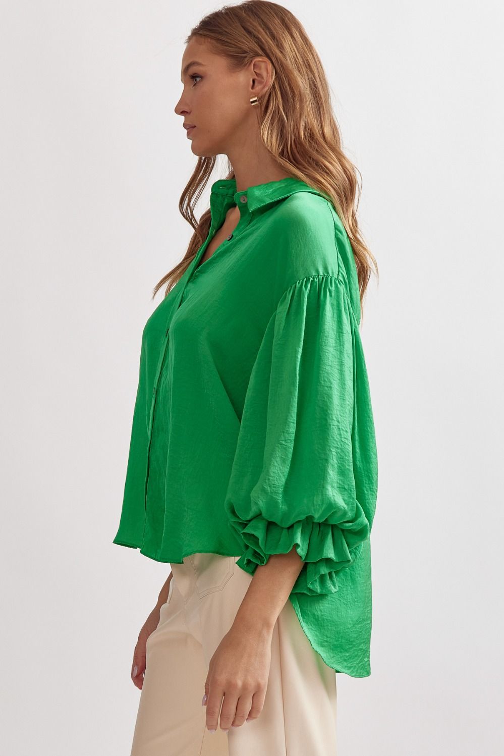 Colorful Expressions Kelly Green Satin Top