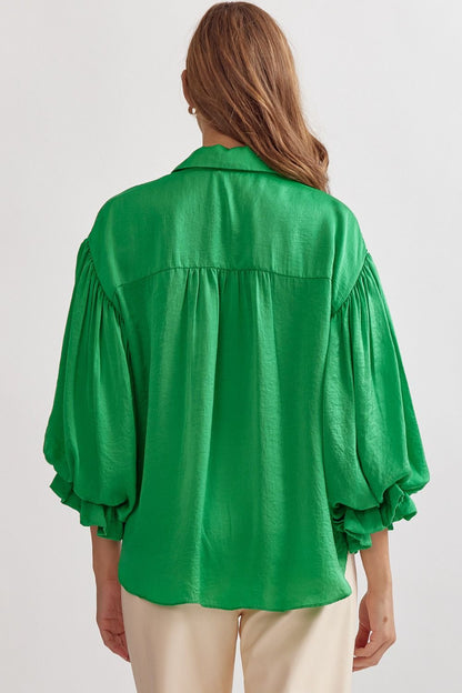 Colorful Expressions Kelly Green Satin Top