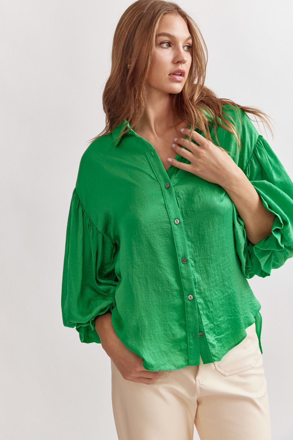 Colorful Expressions Kelly Green Satin Top