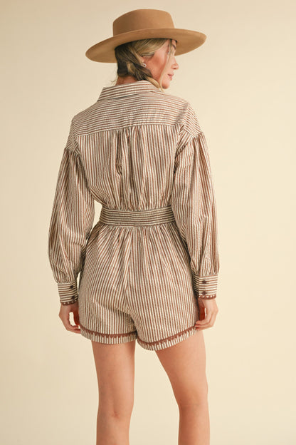 Brown Scalloped/Striped Romper