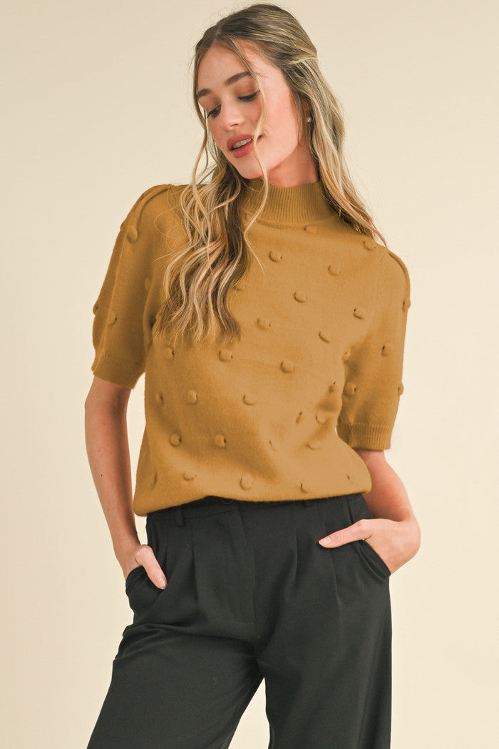 Camel Popcorn Knit Top