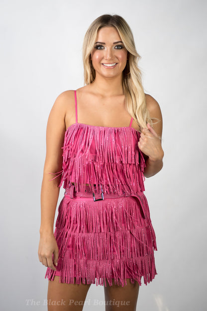 Fuchsia Fringe Crop Top