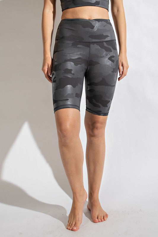 Plus Size Gray Camo Biker Shorts