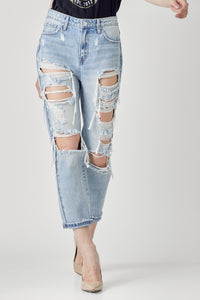 Risen Distressed High Rise Straight Jeans