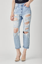 Risen Distressed High Rise Straight Jeans