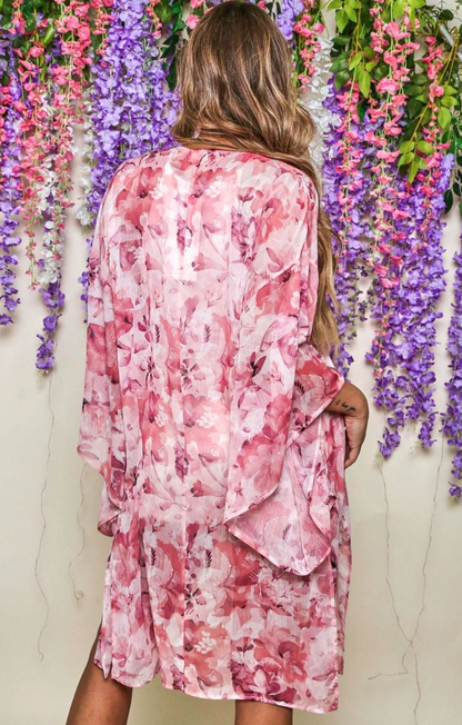 Pink Floral Print Kimono