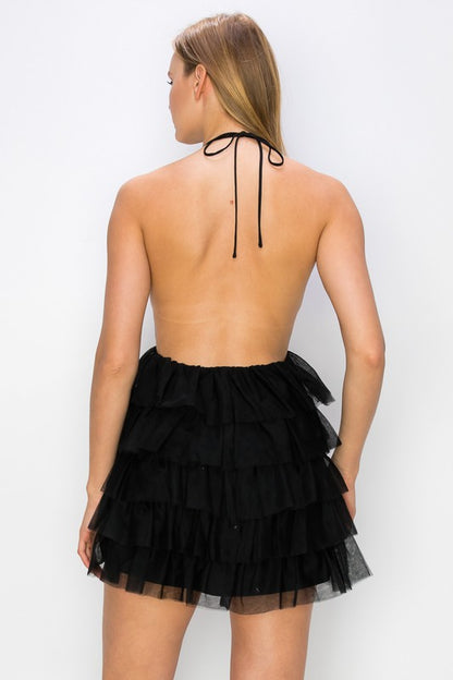 Black Ruffled Mini Dress